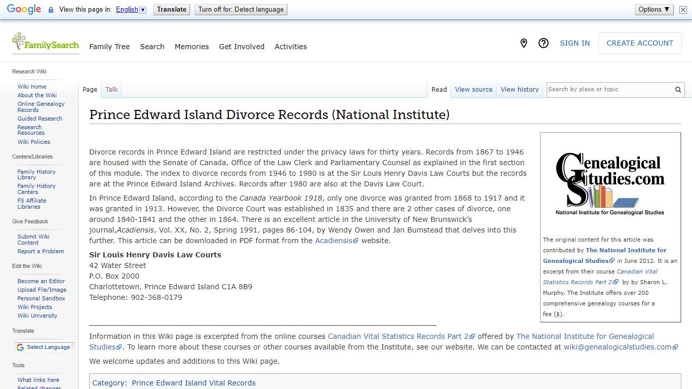 Prince Edward Island Divorce Records (National Institute)